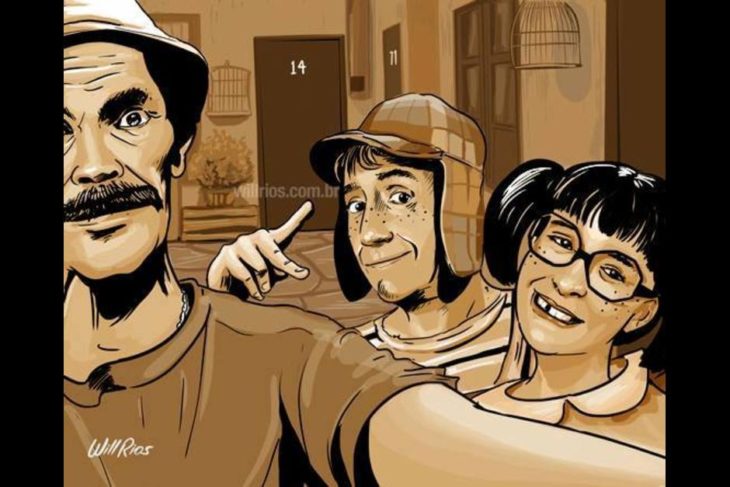 ilustración will ríos selfie de don ramón, el chavo y la chilindrina