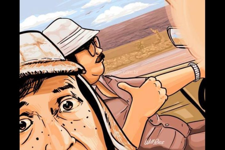 ilustración will ríos selfie el chavo y el señor barriga de viaje