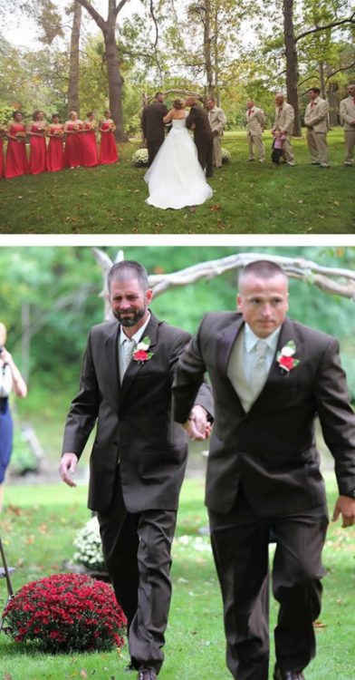 papá y padrastro de la novia la encaminan al altar