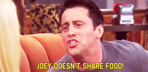 Gif de Joey gritando que no comparte la comida