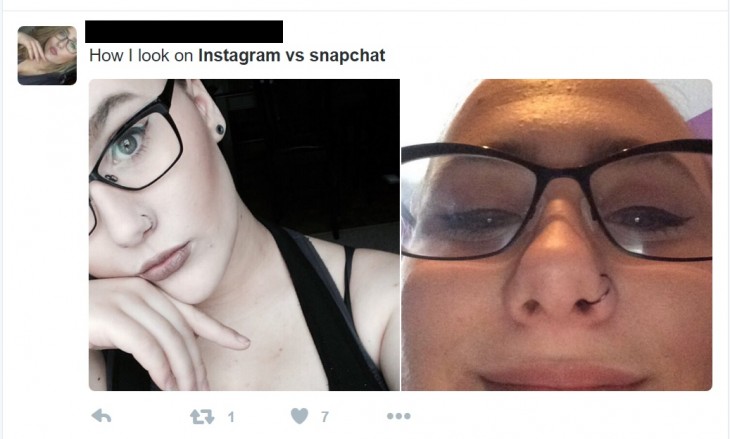 mujer guapa en instagram y fea en snapchat