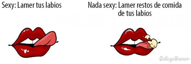 sexy, lamer labios; nada sexy, lamer labios para quitarte comida