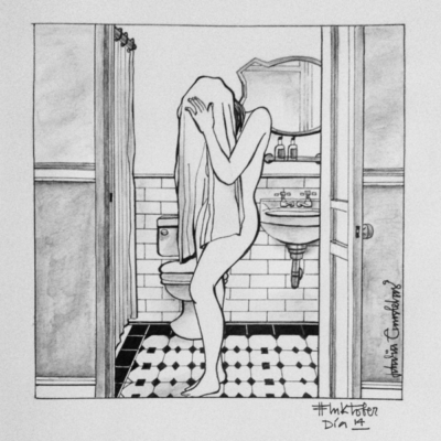 Ilustración de Idalia Candelas de una mujer saliendo de bañarse