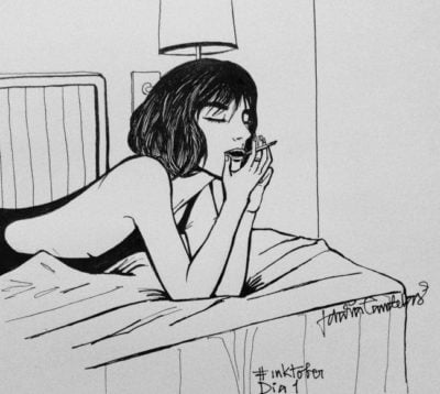 Ilustración de Idalia Candelas de una mujer acostada fumando