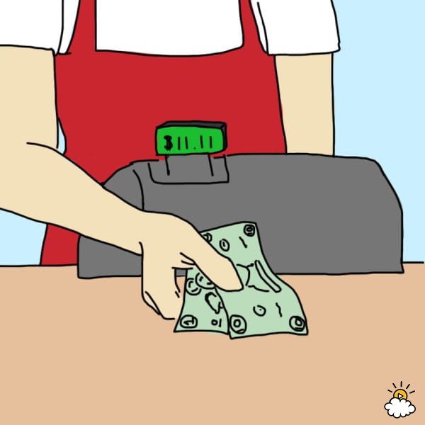 ilustración de cajero entregando dinero $11.11