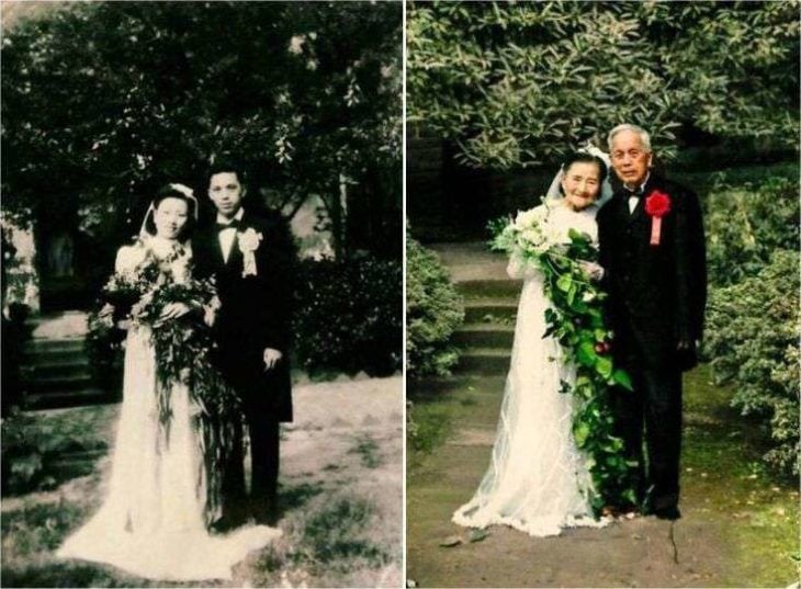 Recrean foto de su matrimonio 70 años despue´s