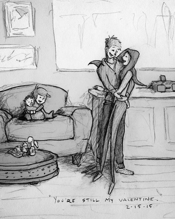 dibujo de una familia feliz en la sala de la casa 
