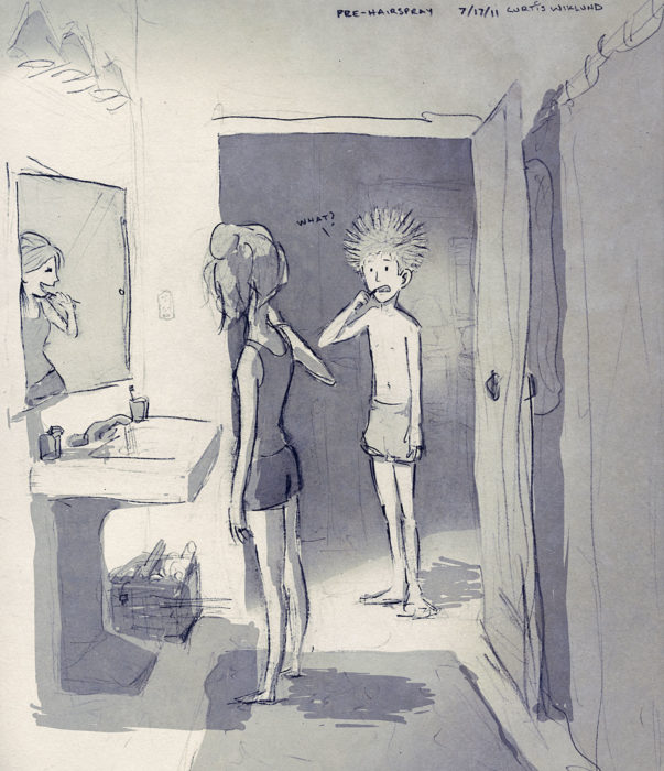 dibujo de una pareja lavándose los dientes juntos 