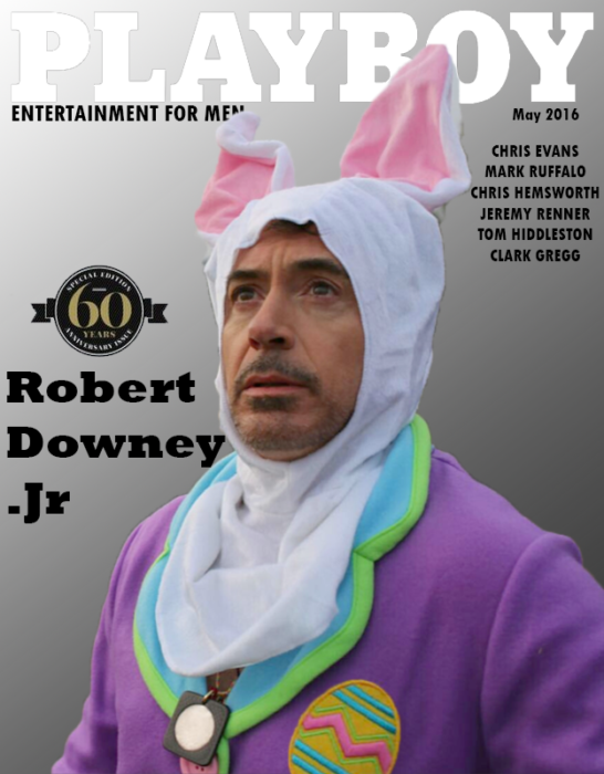 Robert Downey Jr vestido de conejo en una portada de la revista Playboy 