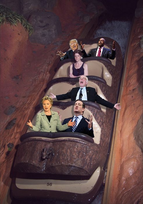 MUJER EN LA SPLASH MOUNTAIN CON POLITICOS