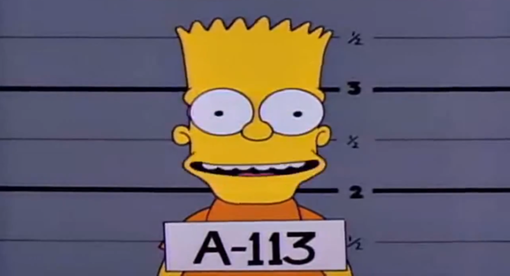 Simpson, A113 el número de ficha de Bart cuando lo meten a la cárcel