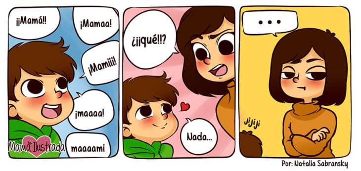 ilustración de un niño hablando a su mamá 