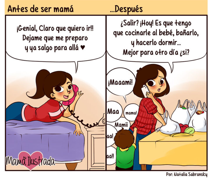 ilustración de una mamá hablando por teléfono 