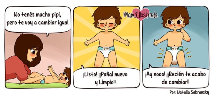 ilustración de una mama cambiando el pañal de su bebé 