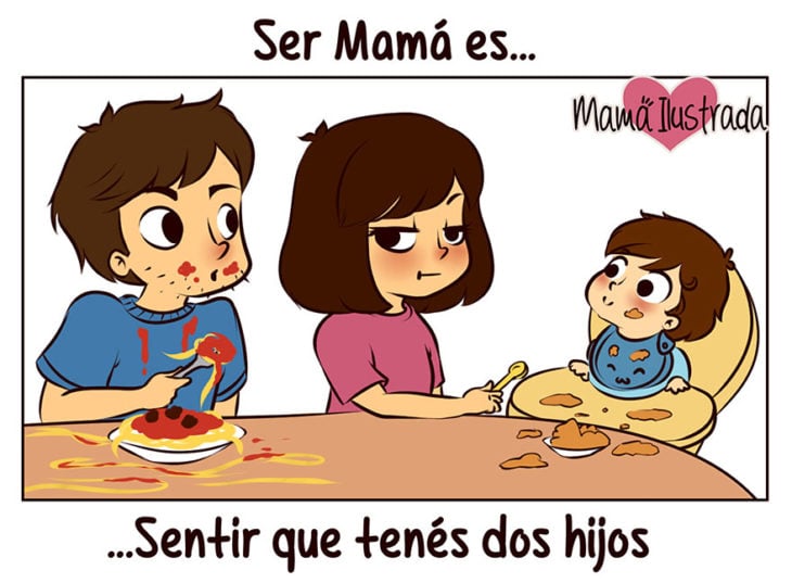 ilustración de ser mamá es sentir que tienes dos hijos 