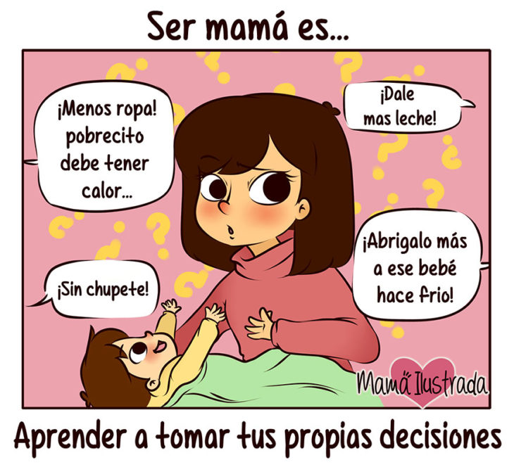 ilustración de una mama tomando decisiones 