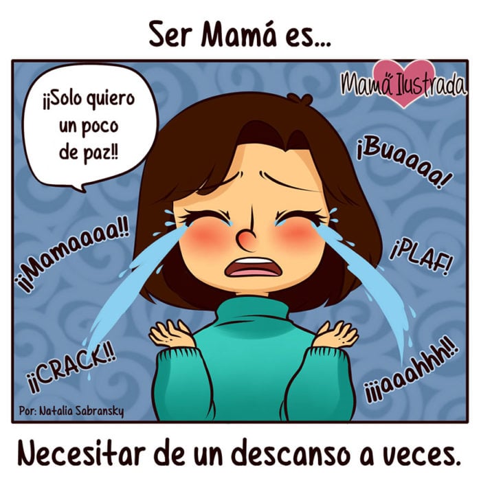 ilustración de una mamá llorando por un descanso 