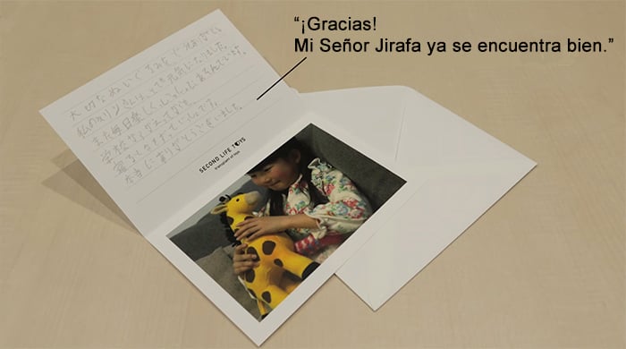 Carta de agradecimiento de una niña por que su juguete se encuentra mejor 