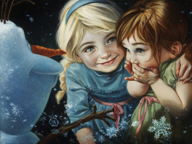 Anna y Elsa en una ilustración de pintura clásica en Óleo 