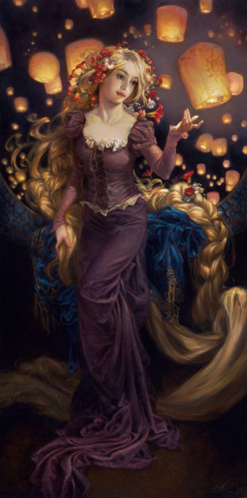 Ilustración de Rapunzel en una pintura clásica 