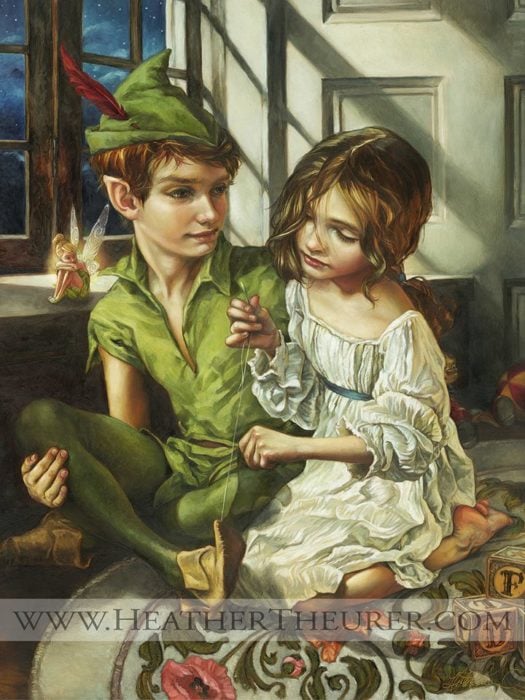 Peter Pan y Wendy en una pintura clásica renacentista 