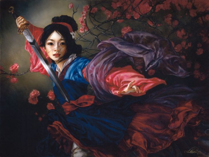 Pintura clásica en óleo de Mulan 