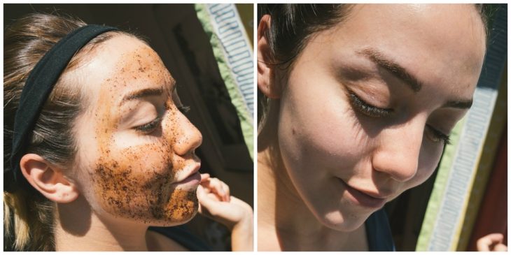 Mujer usa café como exfoliante para su cara