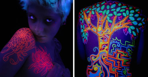 Tatuajes de tinta fluorescente que brillan en la oscuridad