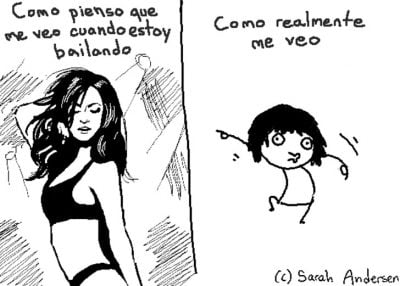 Ilustraciones Sarah Andersen. Como pienso que me veo bailando, como realmente me veo