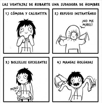 Ilustraciones Sarah Andersen. Ventajas de robarte una sudadera de hombre