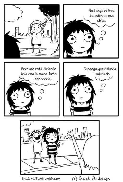 Ilustraciones Sarah Andersen. Saludar a alguien que no te está saludando a ti