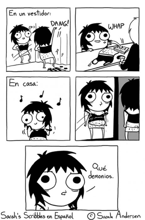 Ilustraciones Sarah Andersen. Ropa en el vestidor y en casa