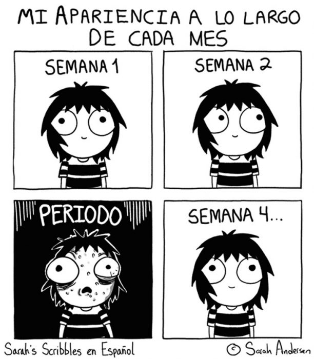 Ilustraciones Sarah Andersen. Mi apariencia a lo largo de cada mes