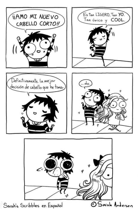 Ilustraciones Sarah Andersen. Cuando tienes un corte de cabello nuevo