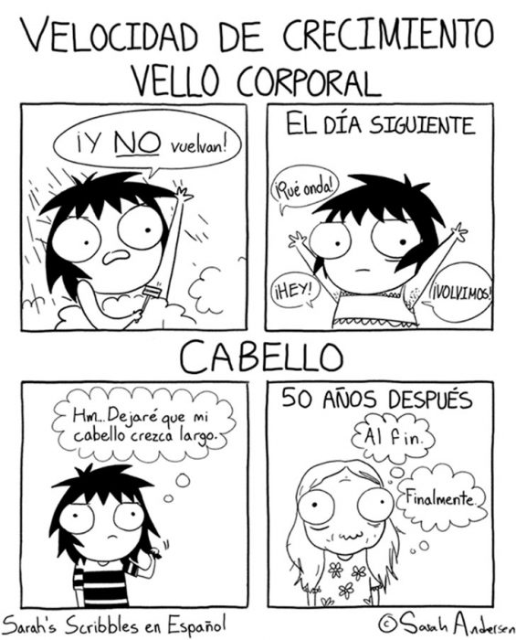 Ilustraciones Sarah Andersen. Velocidad de crecimiento del vello corporal y del cabello