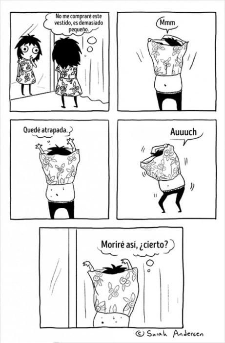 Ilustraciones Sarah Andersen. Morir atrapada en un vestido chico