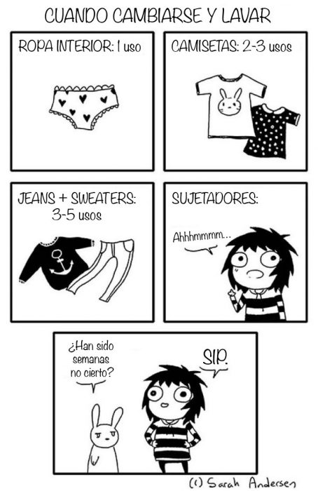 Ilustraciones Sarah Andersen. Cuando cambiarse y lavar ropa