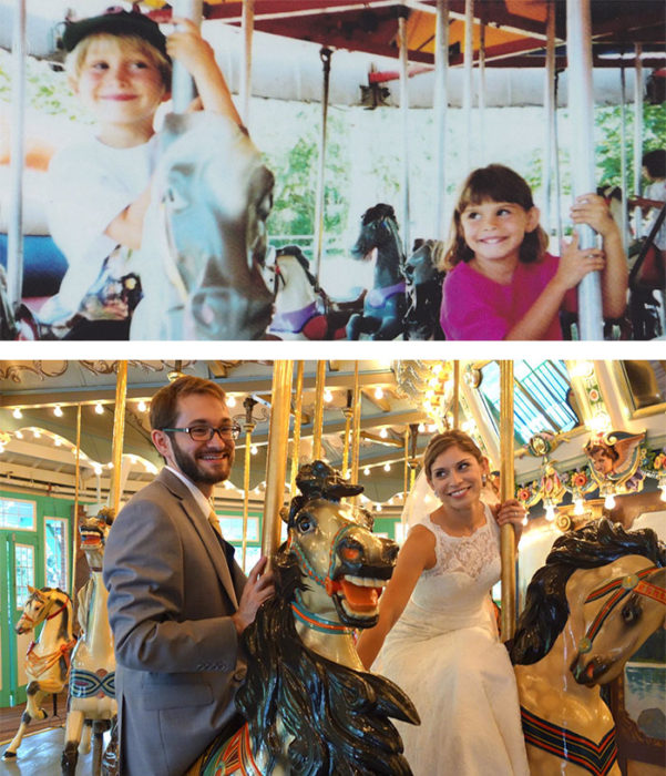 ANTES niños en carrusel AHORA en el carrusel vestidos de novios