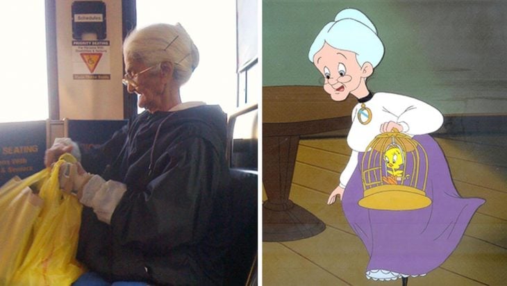 Parecido personajes caricaturas. La abuelita de Piolín