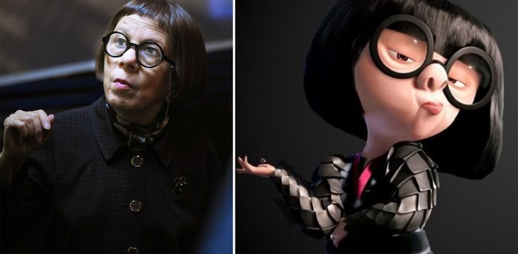 Parecido personajes caricaturas. Linda Hunt y Edna de Los Increíbles