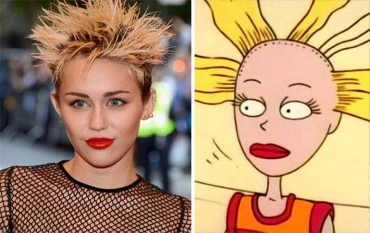 Parecido personajes caricaturas. Miley Cyrus y la muñeca Cynthia de Rugrats