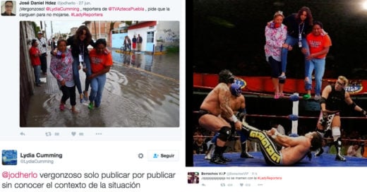 #LadyReportera de Tv Azteca pidió que la cargarán para no mojarse sus pies y Twitter la Trolleó