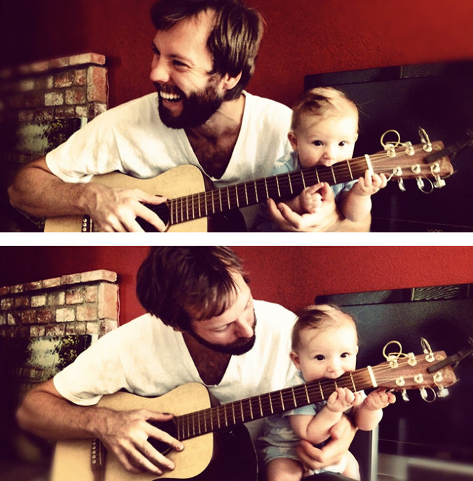 PAPA DE VER FELIZ A SUS HIJOS EN LAS GUITARRAS