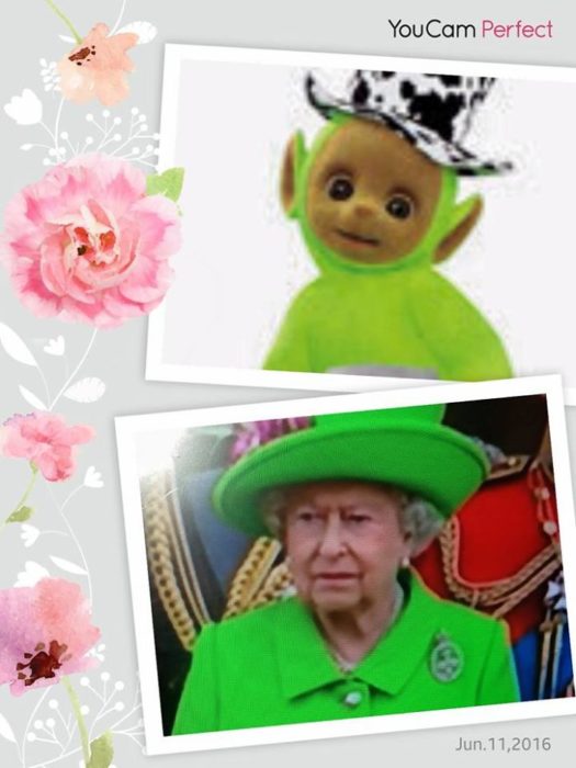 Batalla Photoshop: Reina Isabel II comparada con un mono de Teletubies 