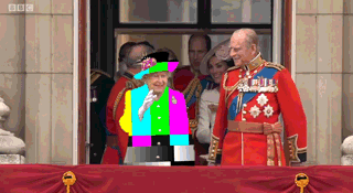 Batalla Photoshop: Gif Reina Isabel II con un vestido de error de tv