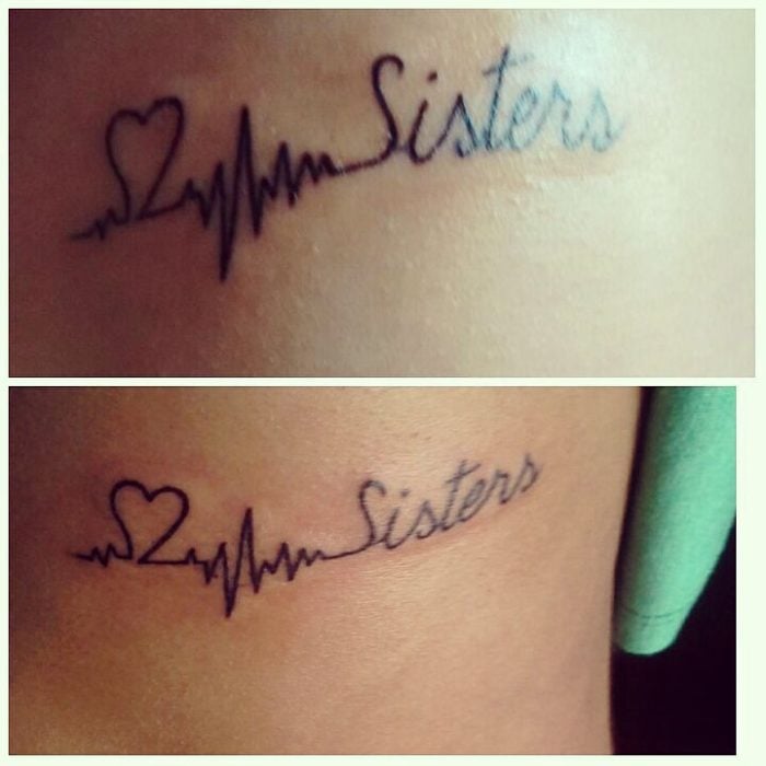 Tatuajes de hermanas en forma de corazón