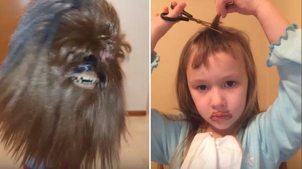 Niña cortándose cabello en Chewbacca