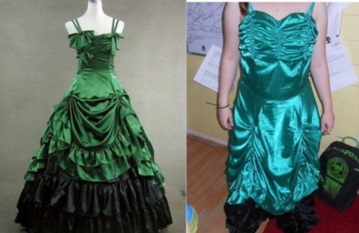 Vestido verde mal cortado o simplemente mal elaborado desde un principio