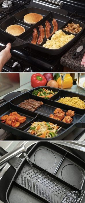 Sartén con 5 compartimentos para cocinar comida diferente al mismo tiempo