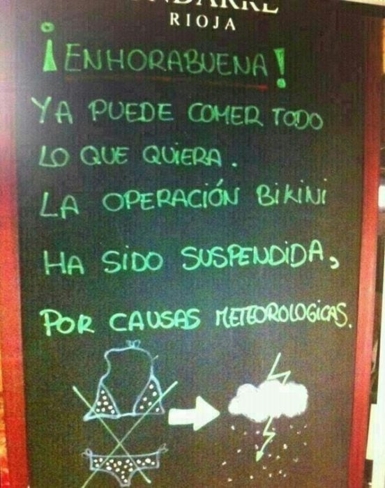 Anuncio de restaurante "operación bikini suspendida"